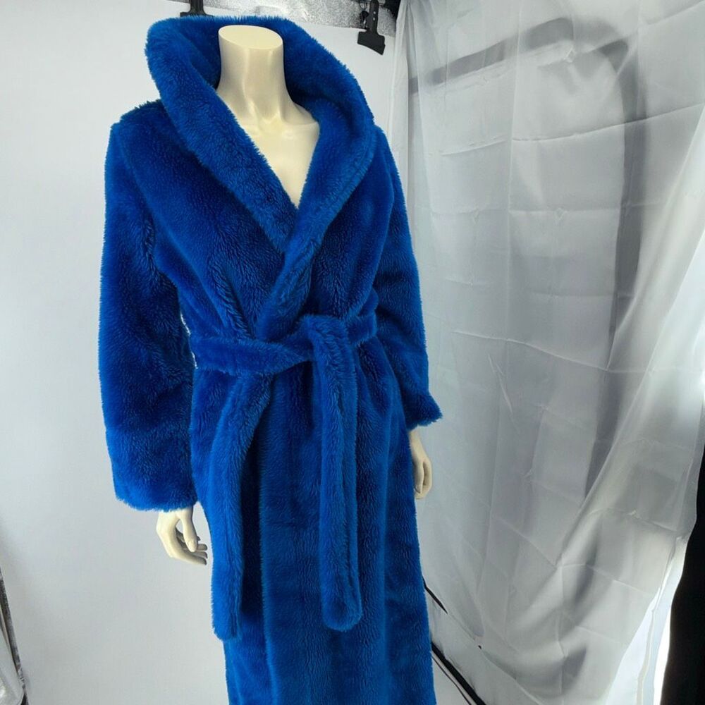 Vintage 1950s Montgomery Ward Plush Robe | Electric Blue | Belted | Single Pocke